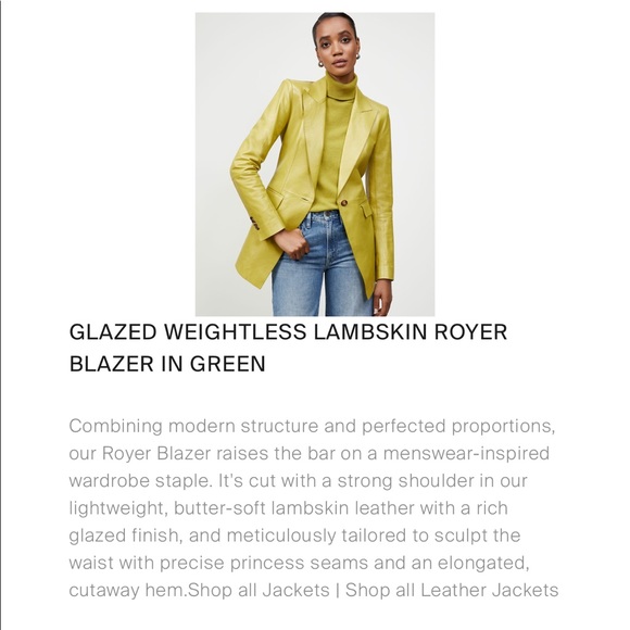 LAFAYETTE 148 Glazed Weightless Lambskin Royer Blazer In Green - Picture 3 of 9